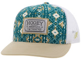 Hooey "Doc" Teal/Tan Pattern/ White 5-Panel Trucker with White/Tan Rectangle Patch