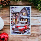 Old Red Farm Truck Holiday Christmas Card, Greeting Card