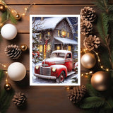 Old Red Farm Truck Holiday Christmas Card, Greeting Card