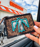 Thunderbird Western Cowhide Leather Keychain Wallet