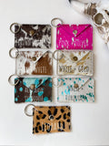 Cowhide Credit Card Holder Keychain - Gift Card holder: Tan + White