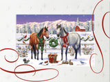 Leanin Tree Horses on Snowy Farm Embossed Christmas Card 00484