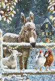 Leanin Tree Donkey Lamb Chickens by Snowy Fence Boxed Christmas Cards 04150