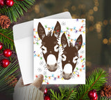 Donkey/Horse Christmas Card: Donkeys wrapped in Lights