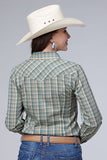 Karman Classics Women's Long Sleeve Cream/Teal/Tan Plaid Western Shirt