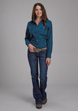 Karman Classics Ladies Blue Steel Long Sleeve Shirt with Snaps