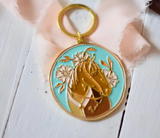 Western Floral Horse Gold and Turquoise Enamel Keychain