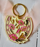 Western Floral Horseshoe Gold and Pink Enamel Keychain