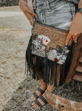 Texas Western Cowhide Ace Cowhide and Tooled Leather Western Purse