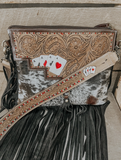 Texas Western Cowhide Ace Cowhide and Tooled Leather Western Purse