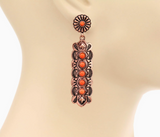 Western Textured Bar Earrings - Copper/Coral Red