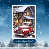 Old Red Farm Truck Holiday Christmas Card, Greeting Card