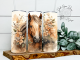 Palomino Floral Horse Head / Boho Equine Tumbler