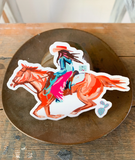 Western Brunette Cowgirl Rodeo Horse Sticker