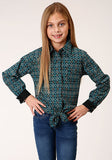 Roper Girls Diamond Aztec Print Long Sleeve Western Shirt