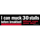 Horse Bumper Sticker: I Can Muck 30 Stalls Before Breakfast.