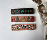 Western Leather Hair Clip Barrettes: BROWN/ TURQUOISE BOHO