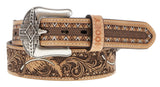 Hooey Men's Tapered Natural Leather Feather & Filigree Embossed Belt
