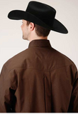 Roper Mens Brown Long Sleeve Shirt With Black Buttons