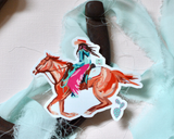 Western Brunette Cowgirl Rodeo Horse Sticker